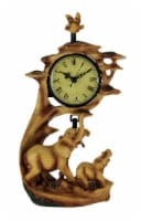 Elephant Family On Safari Carved Wood Look Clock Figurine