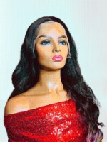 2Chique Boutique Human Hair Wig 13x4 Transparent Lace Color 1b Body Wave 18 inches
