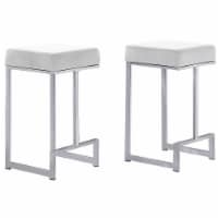 Dorrington Velvet Backless Counter Height Stool in White/Silver (Set of 2)