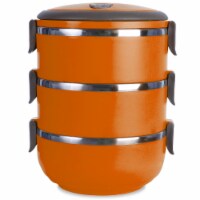3 Compartment Stainless Steel Vacuum Sealed Lunch Box Orange