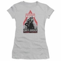 Trevco Arkham City-Obey Order - Short Sleeve Junior Sheer Tee - Silver- Small