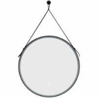 Vinnova Novia 24 Hanging Traditional Black Leather Round Wall Mirror in Silver