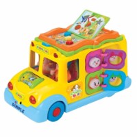 Educational Interactive School Bus Toy with Flashing Lights Sounds Responsive Gears and Knobs