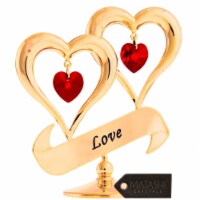 24K Gold Plated Crystal Studded Love Inscribed Double Heart Ornament by MatashiÂ® (Red