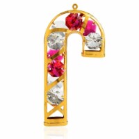 24K Gold Plated Crystal Studded Candy Cane Ornament by Matashi with Clear and Red Crystals