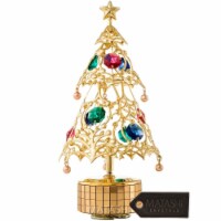 24K Gold Plated Christmas Tree Wind-Up Music Box Table Top Ornament With Matashi Crystals -