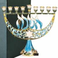 Hand Painted Enamel Menorah Candelabra with a Star of David and Hebrew Hanukkah Design and