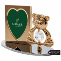Matashi 24k Gold Plated Picture Frame Desk Set with Crystal Decorated Teddy Bear Figurine on