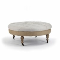 Zentique  Maison Tufted Round Ottoman- Limed Grey Oak - 40 x 17 x 40 in.