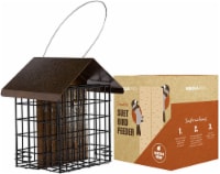 MEKKAPRO Double Suet Wild Bird Feeder with Hanging Metal Roof Two Suet Capacity