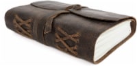 Genuine Leather Journal Notebook, Unlined 120 Pages, Handmade Leather Bound (8" x 6")