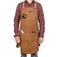 PD Canvas Woodworking Tool Apron with Shoulder Pads, Brown, Cross-Back 9 Tool Pockets