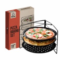 Chef Pomodoro Pizza Baking Set with 3 Pizza Pans and Pizza Tray, Non-Stick, for Oven