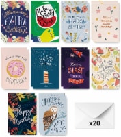 Rileys & Co Hand Drawn Birthday Cards Assortment, 20-Count | 10 Designs with envelope
