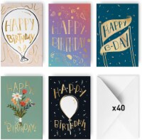 Rileys Premium Shiny Gold Birthday Cards Assortment, 40-Count, 5 Designs, Envelopes Included