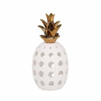 Sagebrook Home 14458-02 13 in. Ceramic Lattice Weave Pineapple, White & Gold