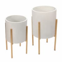 Sagebrook Home Set Of 2 Honeycomb Planter On Metal Stand 12629-06 Sagebrook Home Set Of 2 Honeycomb Planter On Metal Stand 12629-06