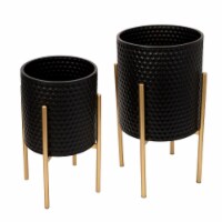 Sagebrook Home 12629-11 Honeycomb Planter On Metalstand, Black & Gold - Set of 2