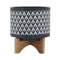Ceramic 8  Aztec Planter On Wooden Stand, Gray