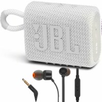 JBL Go 3 Portable Bluetooth Speaker (White) with JBL T110 in Ear Headphones