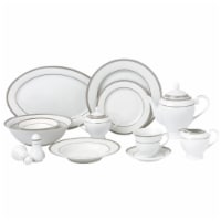Lorenzo Import Ashley-57 57 Piece Border Porcelain Dinnerware Set, Silver - Service for 8 Ash