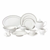 Lorenzo Import Alyssa-57 57 Piece Border Porcelain Dinnerware Set, Silver - Service for 8 Aly