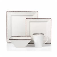 Lorenzo Import LH500 16 Piece Square Beaded Stoneware Dinnerware Set, White