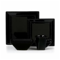 Lorenzo Import LH504 16 Piece Square Beaded Stoneware Dinnerware Set, Black