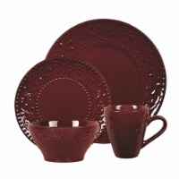 Lorren Home Trends LH525 16 Piece Stoneware Scroll Dinnerware Set, Merlot