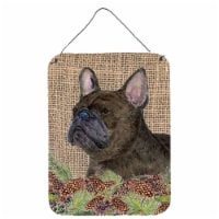 French Bulldog on Faux Burlap with Pine Cones Wall or Door Hanging Prints