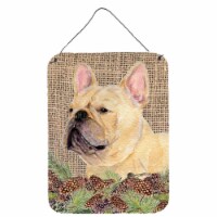 French Bulldog on Faux Burlap with Pine Cones Wall or Door Hanging Prints