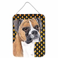 Boxer Fawn Uncropped Ears Candy Corn Halloween Portrait Wall or Door Hanging Pri
