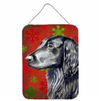Flat Coated Retriever Red  Green Snowflakes Holiday Christmas Wall or Door Hangi