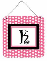 Letter K Monogram - Pink Black Polka Dots Wall or Door Hanging Prints