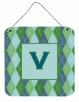 Letter V Initial Monogram - Blue Argoyle Wall or Door Hanging Prints