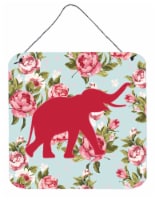 Elephant Shabby Chic Blue Roses Wall or Door Hanging Prints, Blue