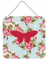 Butterfly Shabby Chic Blue Roses Wall or Door Hanging Prints, Blue