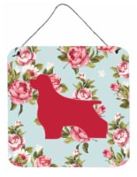 Cocker Spaniel Shabby Chic Blue Roses Wall or Door Hanging Prints, Blue