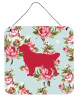 Golden Retriever Shabby Chic Blue Roses Wall or Door Hanging Prints, Blue