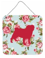 Pug Shabby Chic Blue Roses Wall or Door Hanging Prints, Blue