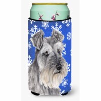 Schnauzer Winter Snowflakes Koozie, Tall,