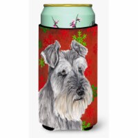 Schnauzer Red and Green Snowflakes Christmas Koozie, Tall,