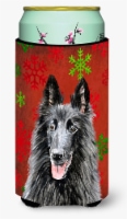 Belgian Sheepdog Red and Green Snowflakes Holiday Christmas Tall Boy Hugger