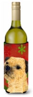 Border Terrier Red and Green Snowflakes Holiday Christmas Wine Bottle Hugger