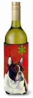 French Bulldog Red and Green Snowflakes Holiday Christmas Wine Bottle Hugger