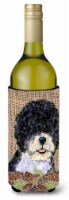 Portuguese Water Dog on Faux Burlap with Pine Cones Wine Bottle Hugger