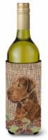 Curly Coated Retriever on Faux Burlap with Pine Cones Wine Bottle Hugger