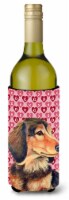 Dachshund Hearts Love and Valentine's Day Portrait Wine Bottle Hugger