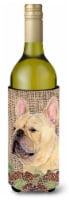 French Bulldog on Faux Burlap with Pine Cones Wine Bottle Hugger