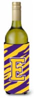 Letter E Monogram - Tiger Stripe - Purple Gold Wine Bottle Hugger